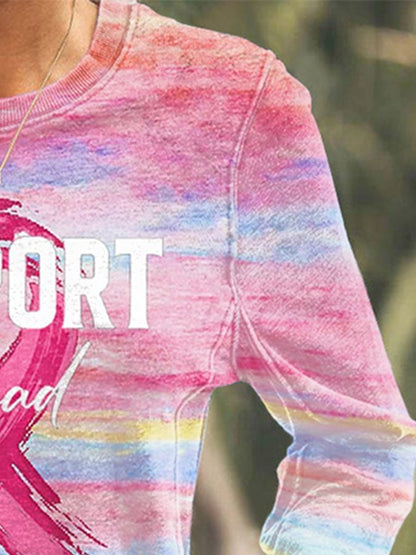 Women's Breast Cancer Print Long Sleeve Casual T-Shirt