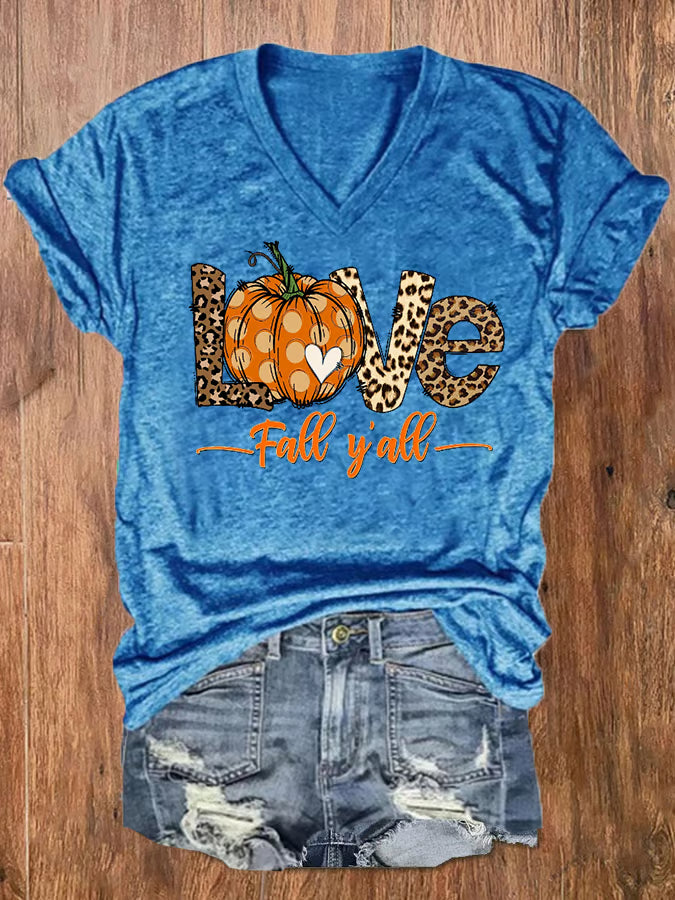 Women's IT'S FALL Y'ALL Print V-Neck Tee