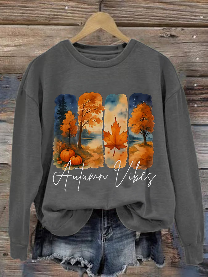 Women's Casual Autumn Vibes Watercolor Brush Stroke Pattern Print Warm Sweatshirt