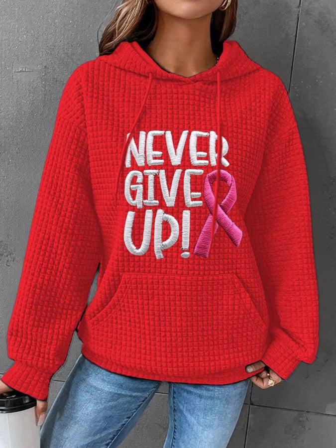 Women's Never Give Up Print Hoodie Long Sleeve Sweatshirt