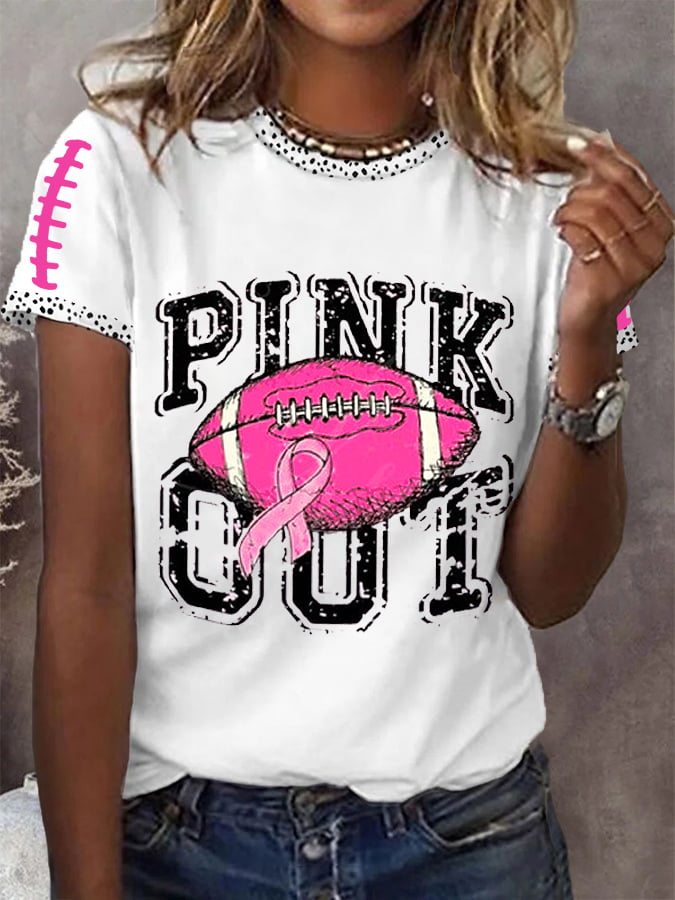 Women's Pink Out Tackle Cancer Football Gameday Breast Cancer Awareness Tee