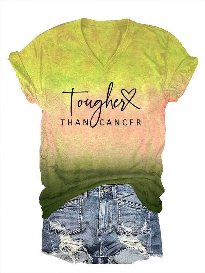Women's Tougher Than Cancer Print V-Neck T-Shirt