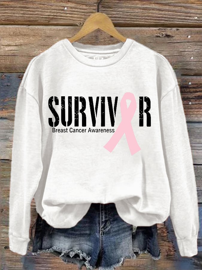 Women's Breast Cancer SURVIVOR ribbon print sweatshirt