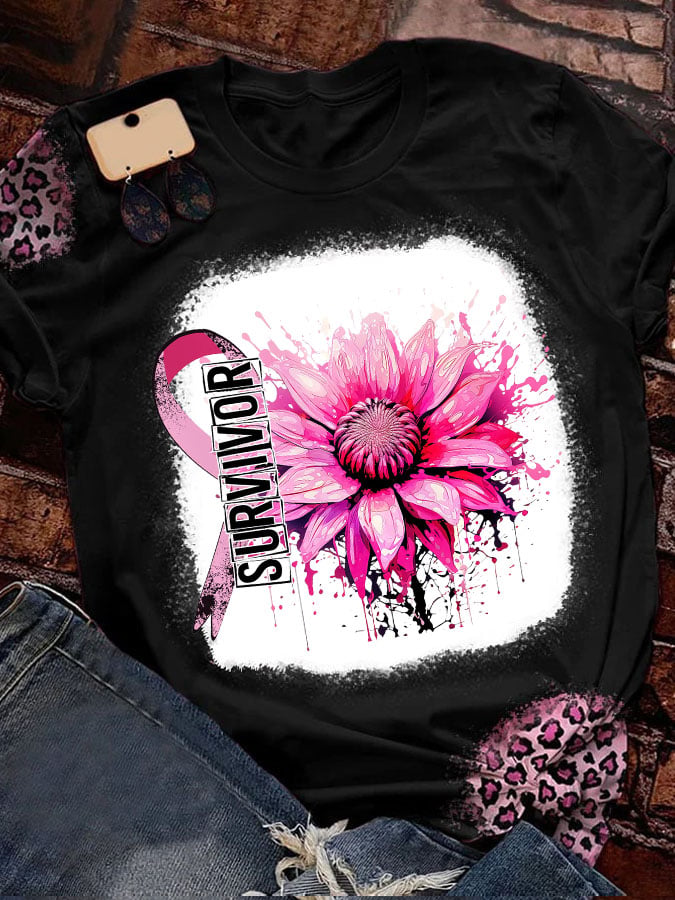 Women's Breast Cancer Awareness Survivor Print T-Shirt
