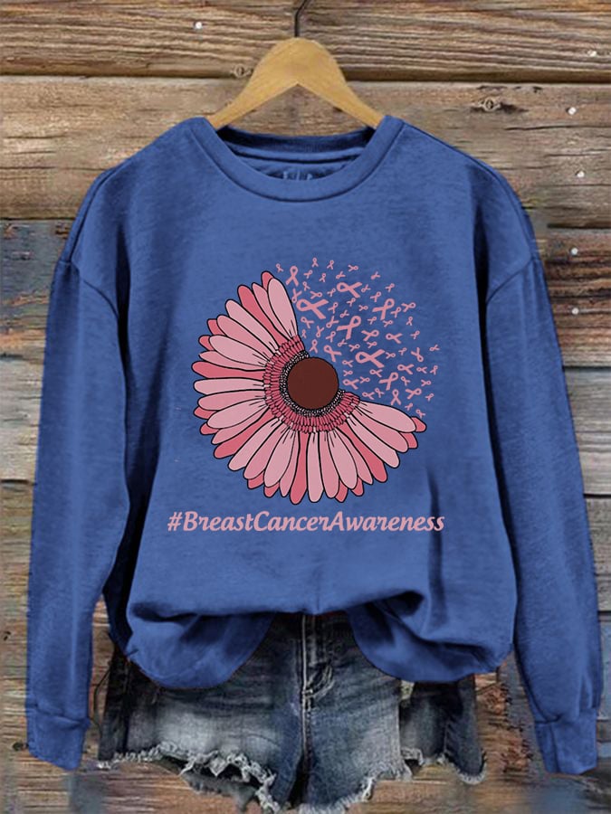 Women's Breast Cancer Awareness Print Crew Neck Sweatshirt