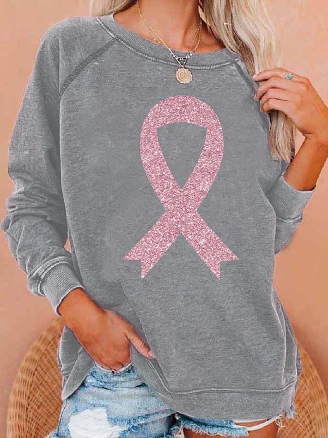 Women's Breast Cancer Awareness Print Casual Sweatshirt