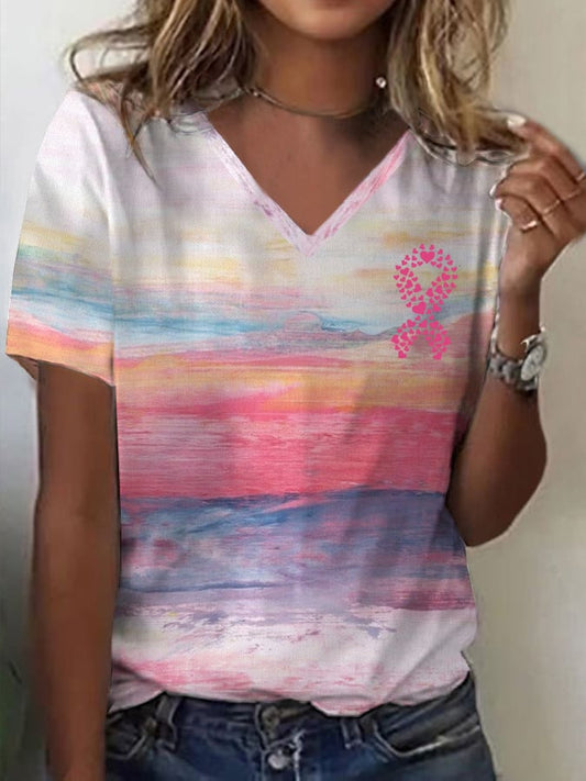 Women's Breast Cancer Awareness V Neck T-Shirt
