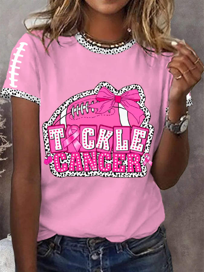 Women's Pink Out Tackle Cancer Football Gameday Breast Cancer Awareness Tee