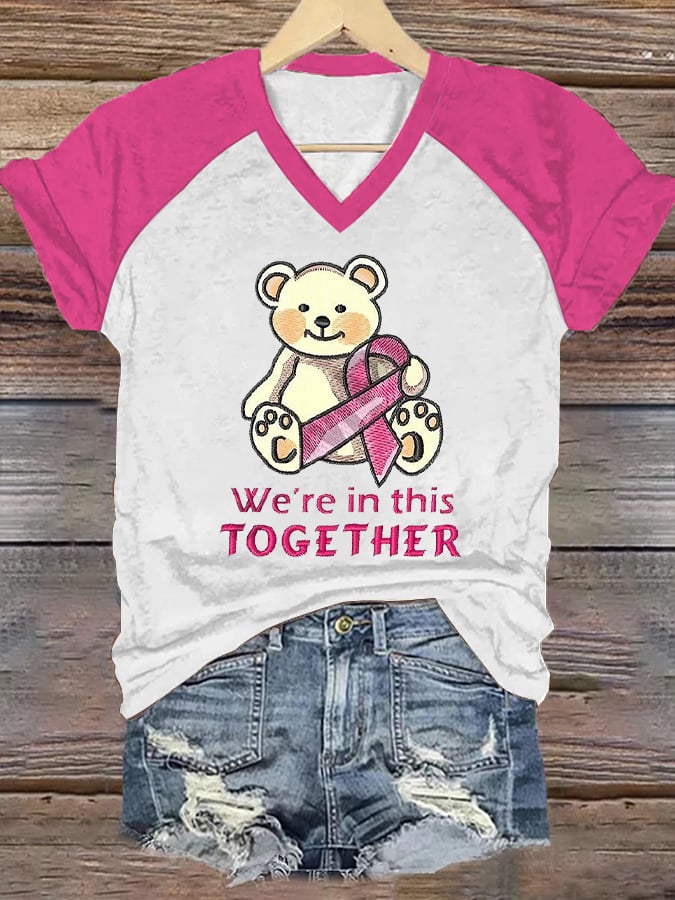 Women's We're In This Together Print Casual V-Neck T-Shirt