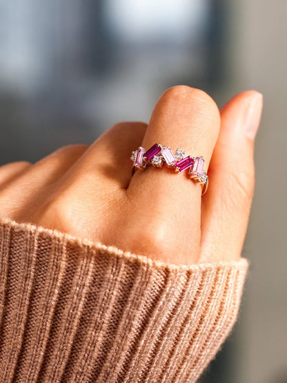 Fashionable Colorful Irregular Design Micropaved Zirconia Open Ring