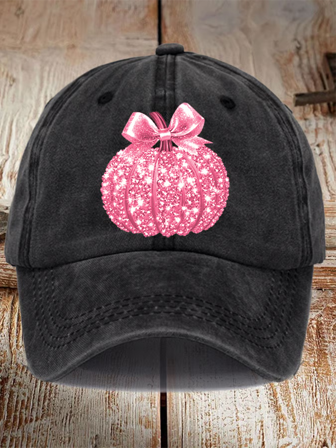 Pink Breast Cancer Sequin Pumpkin Print Hat