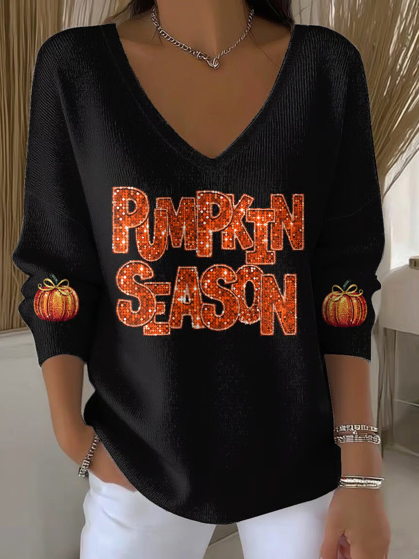 Women's Pumpkin Season Printed Casual Top