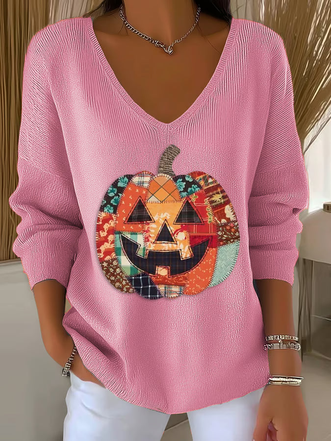 Women's Autumn Pumpkin Print Casual Long Sleeve Top