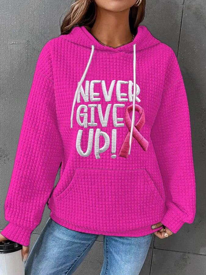 Women's Never Give Up Print Hoodie Long Sleeve Sweatshirt