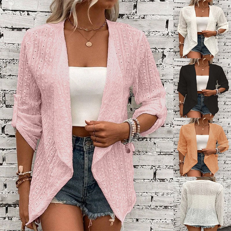 Women's Pink Casual Lace Cardigan