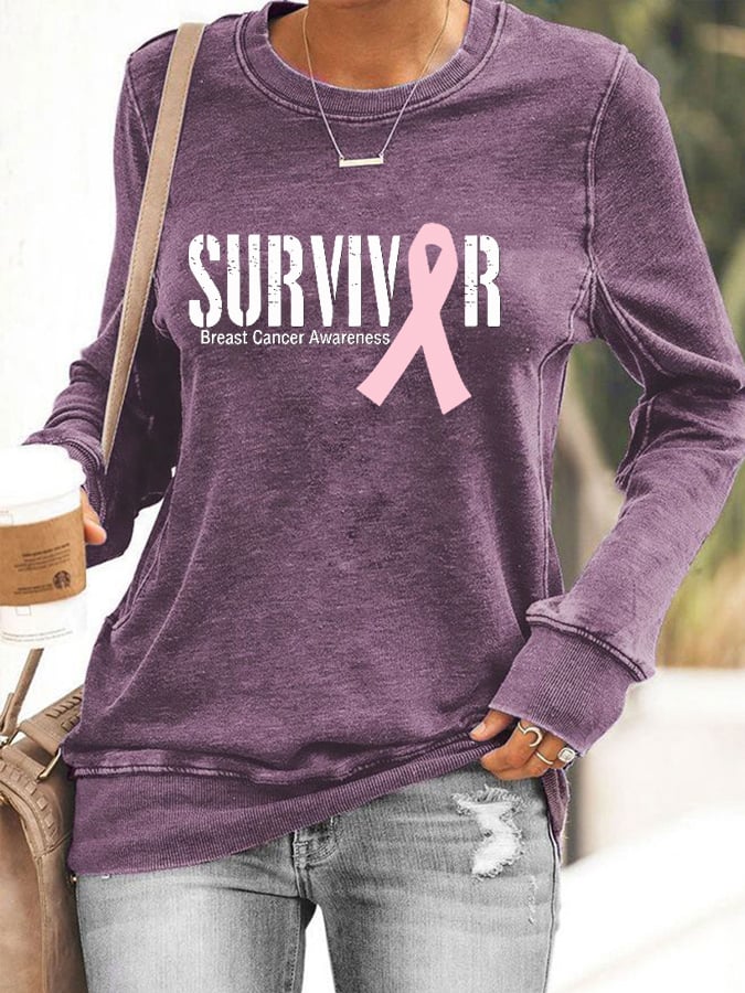 Women's Breast Cancer SURVIVOR ribbon print sweatshirt