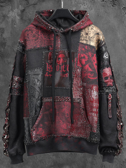 Dark Rock Style Men's Worn Hooded Sweatshirt