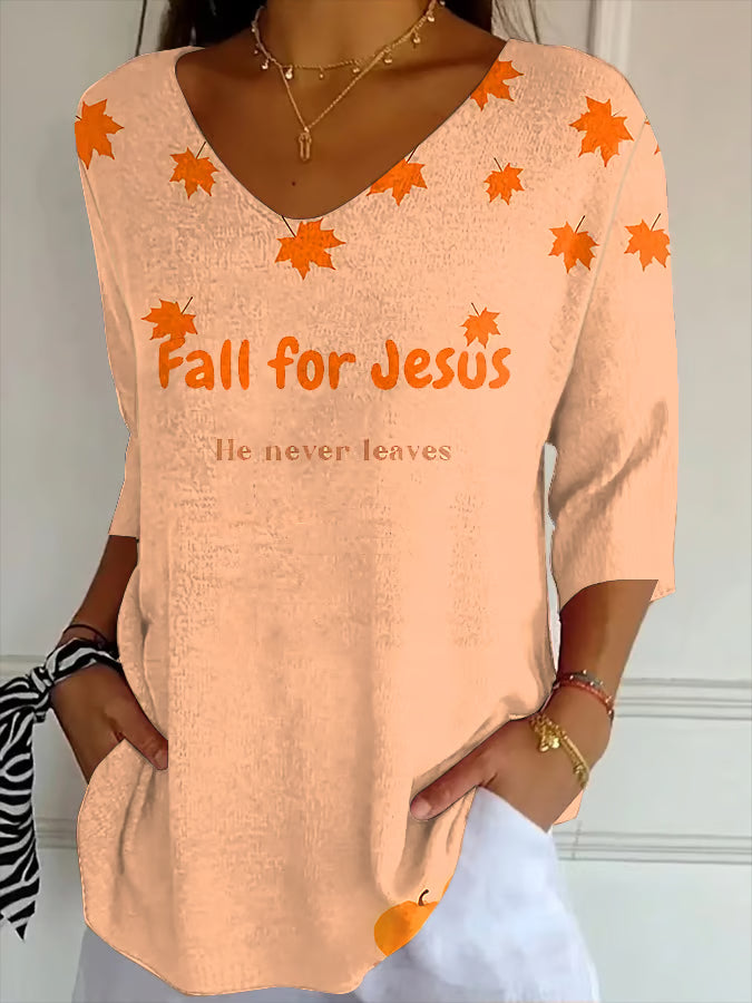 Women's Faith Autumn V-neck Printed Long Striped Top