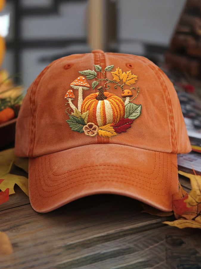 Women's casual autumn maple leaf pumpkin washed cotton hat