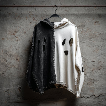 Men's Halloween Ghost Embroidered Clash Color Shabby Hoodie