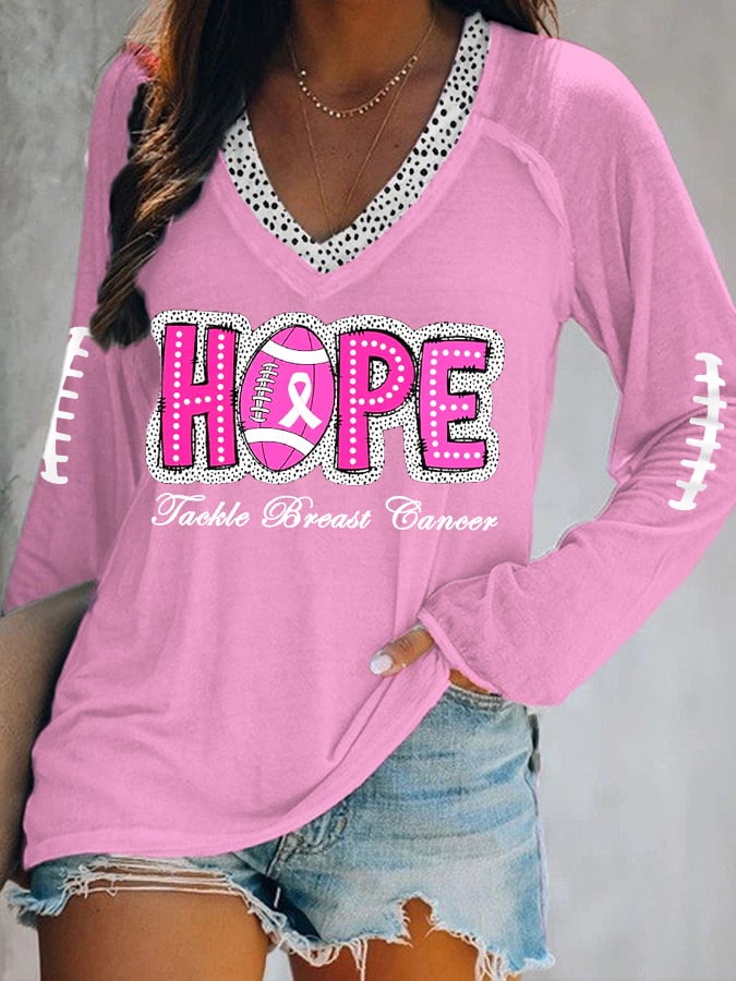 Women's Pink Out Tackle Breast Cancer Football Gameday Breast Cancer Awareness Long-Sleeve Top