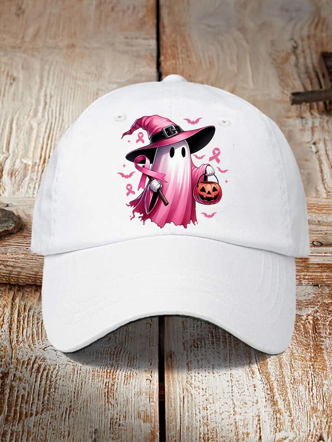 Women's Pink Halloween Ghost Breast Cancer Awareness Warrior  Hat