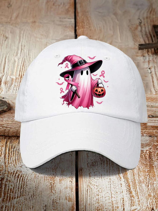 Women's Pink Halloween Ghost Breast Cancer Awareness Warrior  Hat