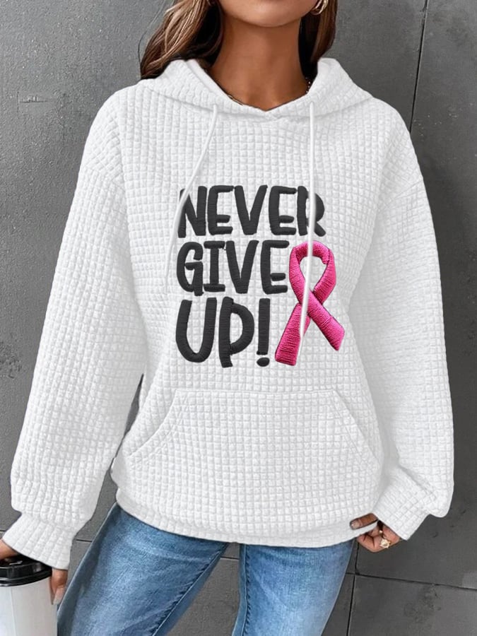 Women's Never Give Up Print Hoodie Long Sleeve Sweatshirt