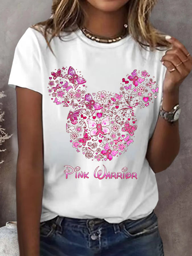 Women's Pink Ribbon Breast Cancer Awareness Print T-Shirt