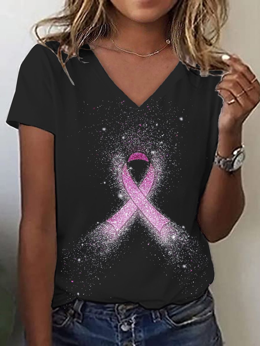 Women's Pink Ribbon Breast Cancer Awareness Print T-Shirt