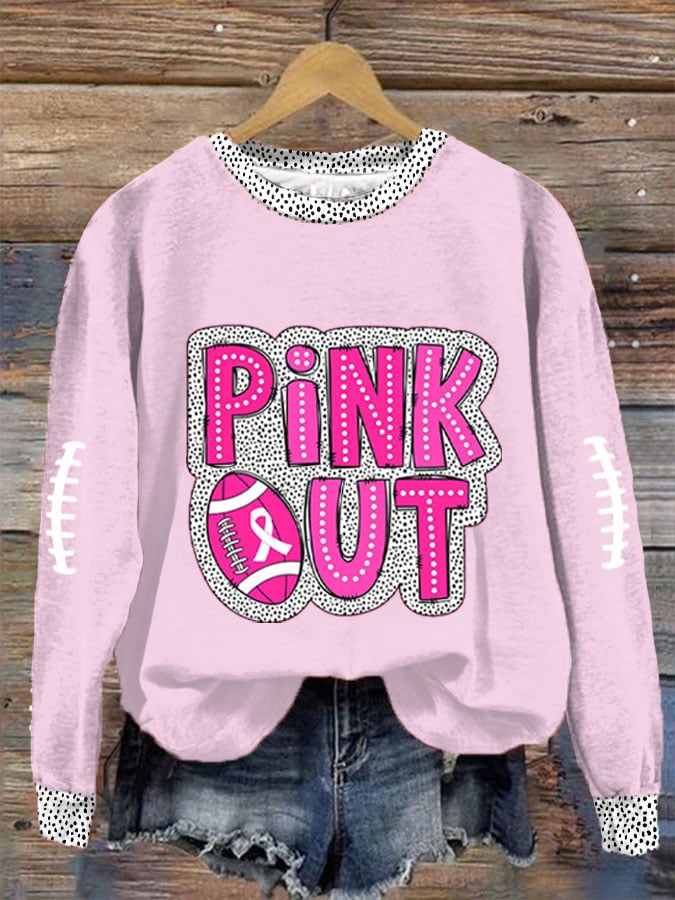 Women's Pink Out Football Breast Cancer Printed Sweatshirt