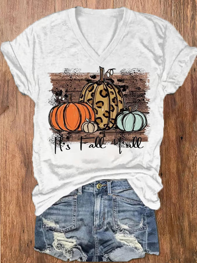 Women's Ethnic Western It's Fall Y'all Pumpkin Print T-Shirt