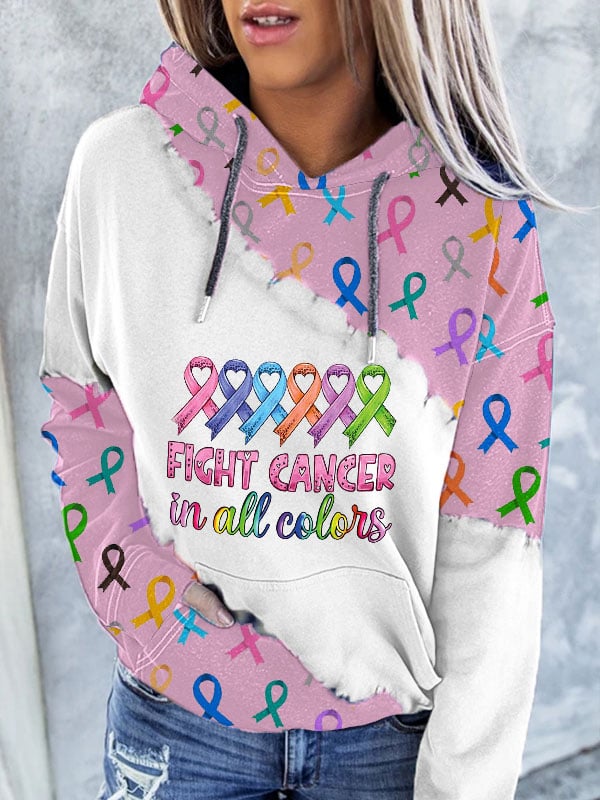 Women's Fight Cancer In All Colors Print Casual Hoodie