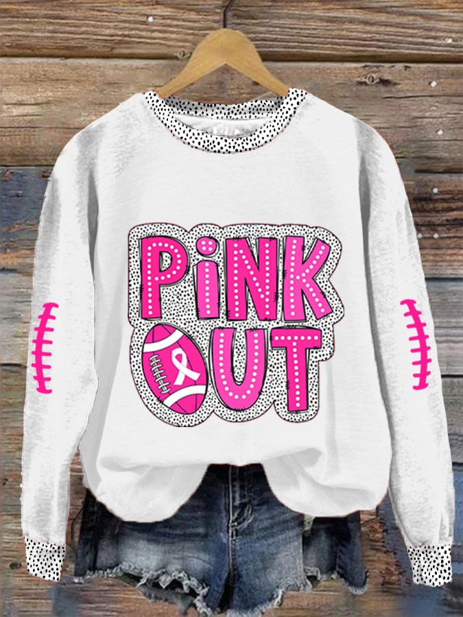 Women's Pink Out Football Breast Cancer Printed Sweatshirt
