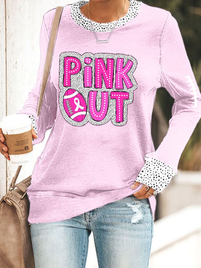 Women's Pink Out Football Breast Cancer Printed Sweatshirt