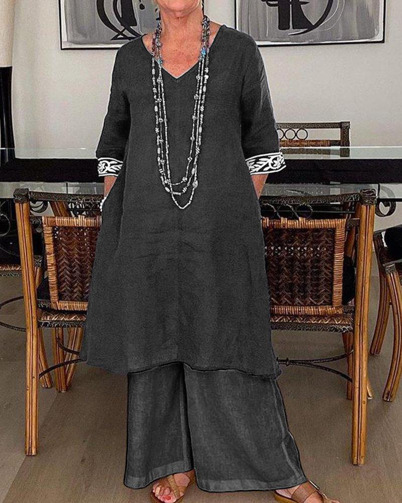 Fashionable Casual Loose V Neck Two Piece Set