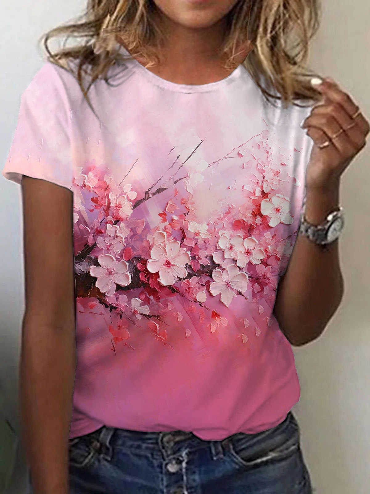 Womens Breast Cancer Awareness Pink Floral T-Shirt