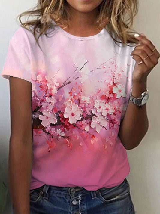 Womens Breast Cancer Awareness Pink Floral T-Shirt