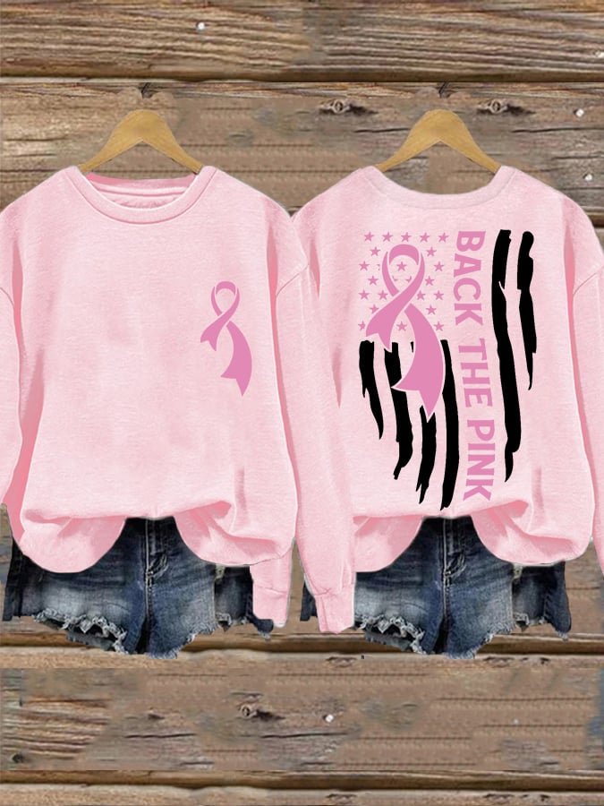 Women's Back The Pink American Falg Breast Cancer Awareness Warrior Sweatshirt