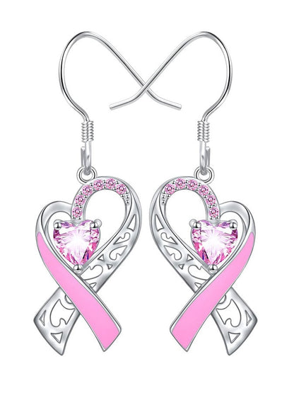 Women's Breast Cancer Awareness Pink Ribbon Glitter Diamond Fashion Casual Earrings