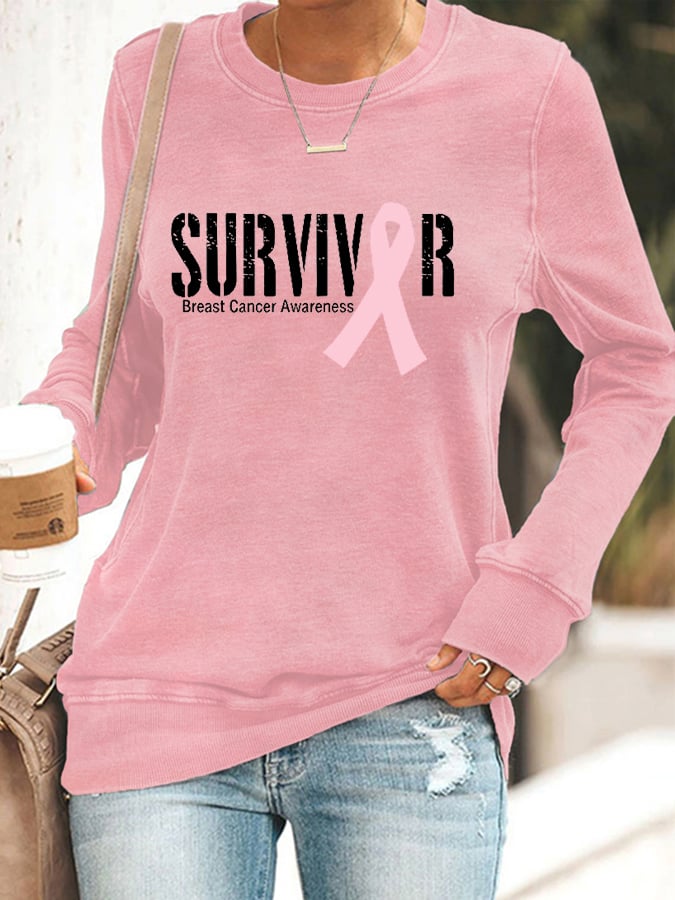Women's Breast Cancer SURVIVOR ribbon print sweatshirt