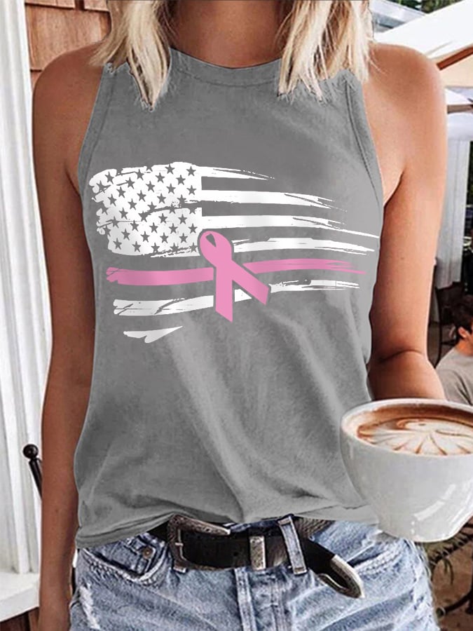 Women's Pink Ribbon American Flag Breast Cancer Awareness Warrior Vest