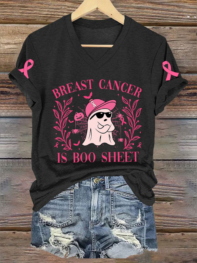 Women's Breast Cancer Is Boo Sheet Print T-Shirt