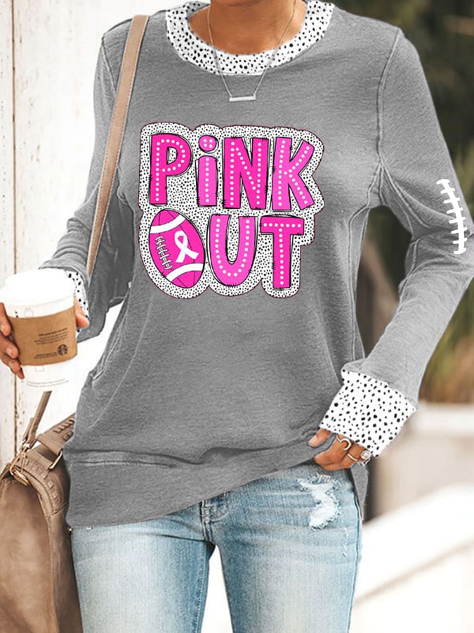 Women's Pink Out Football Breast Cancer Printed Sweatshirt