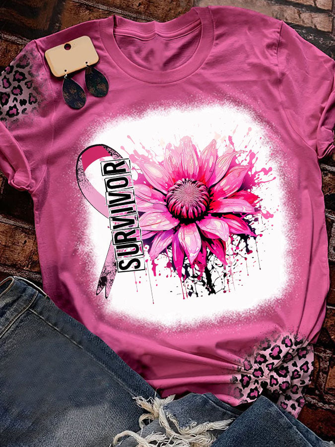 Women's Breast Cancer Awareness Survivor Print T-Shirt
