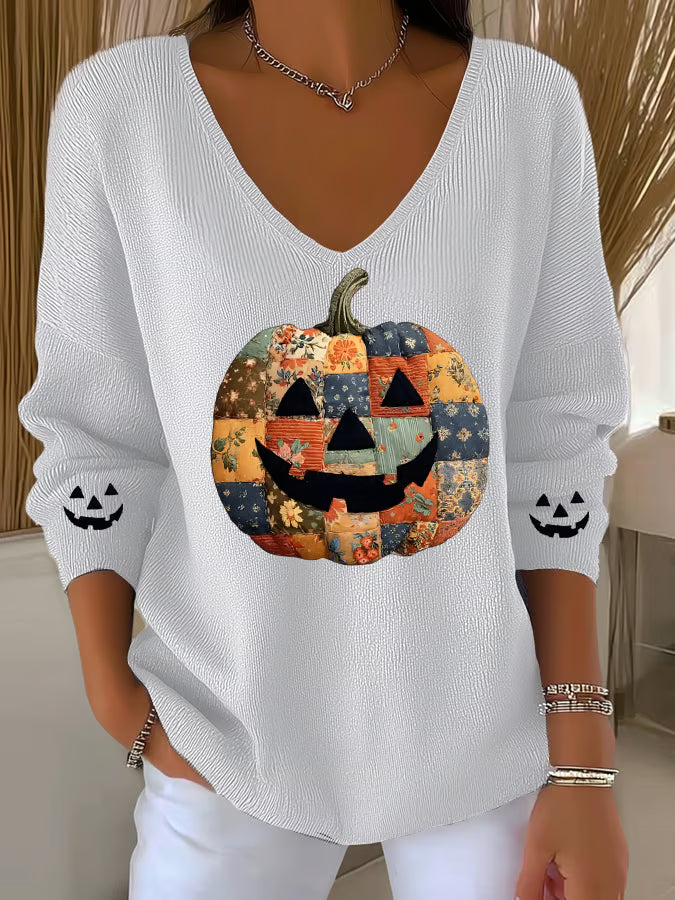 Women's Casual Autumn Pumpkin Striped Top