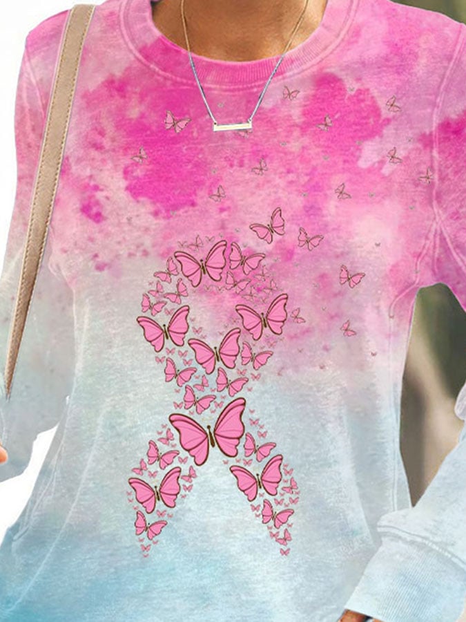 Women'S Breast Cancer Casual Printed Sweatshirt