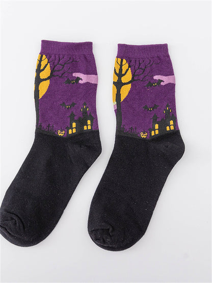 Halloween Inspired Contrast Color Knit Socks