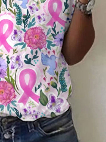 Women's Breast Cancer Awareness Print Casual T-Shirt
