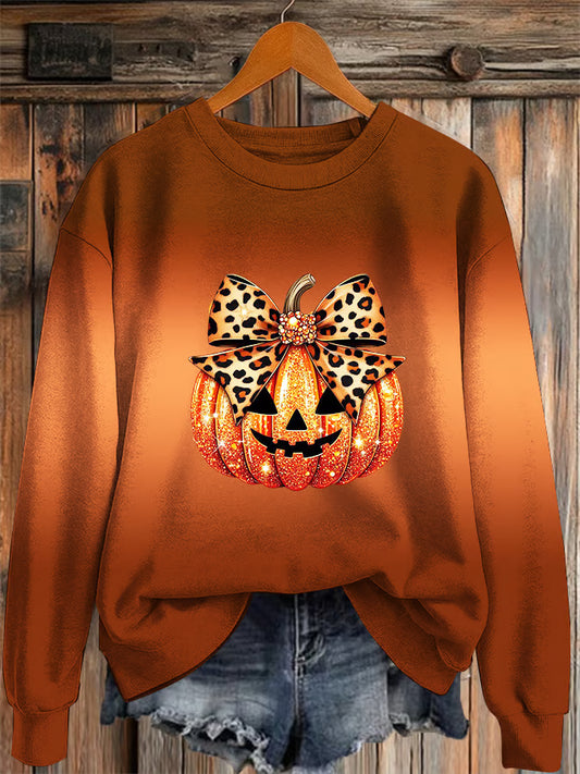 Women's Sequin Pumpkin Print Casual Crew Neck Sweatshirt